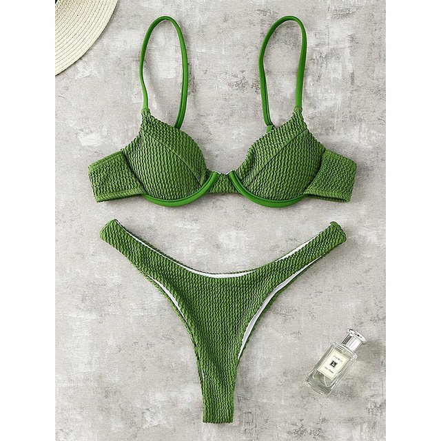 Women's Push Up Solid Ribbed Bikini - Image 9